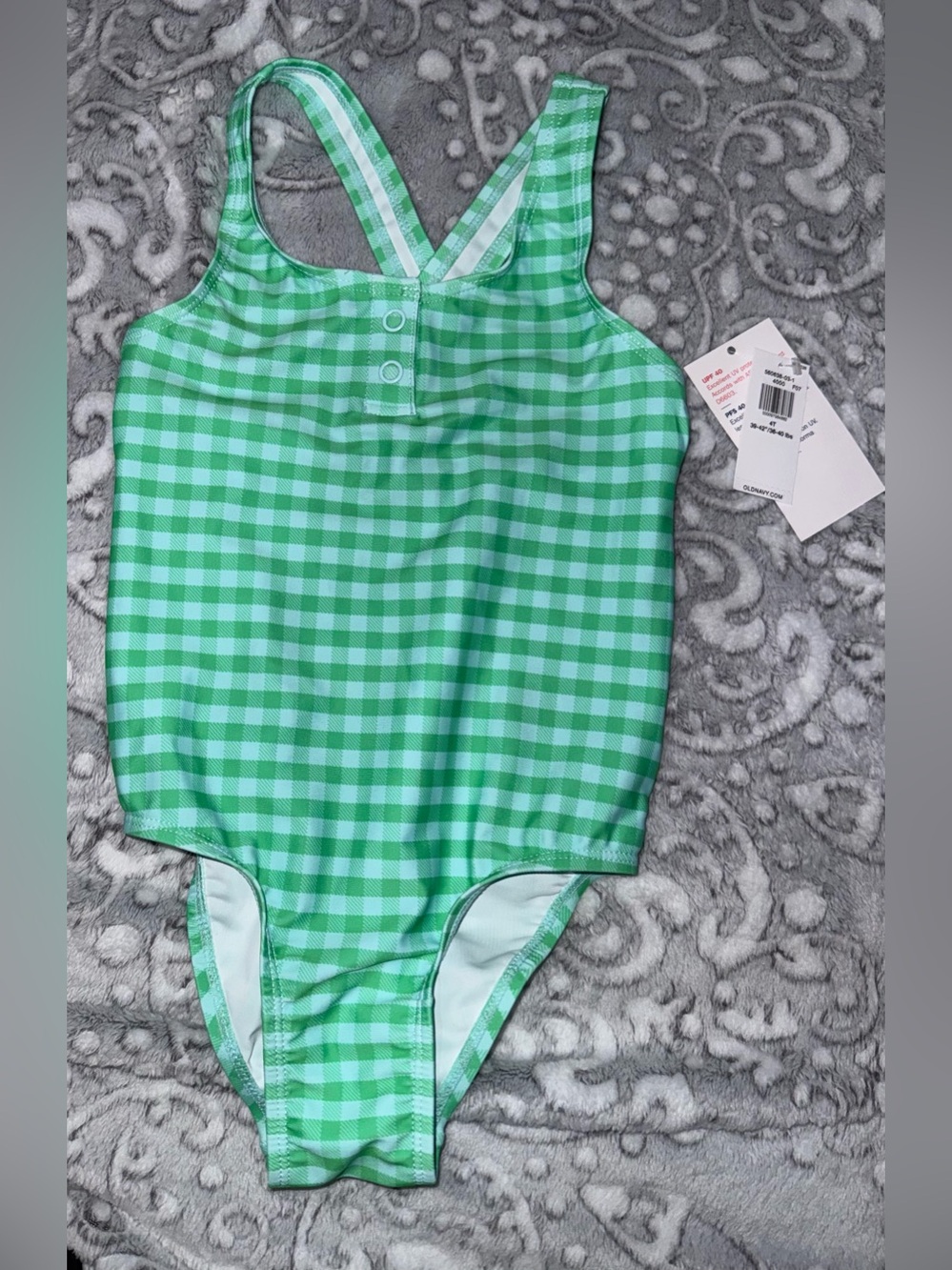 Old Navy Girls Green Gingham One Piece Swimsuit 4T NWT UPF 40